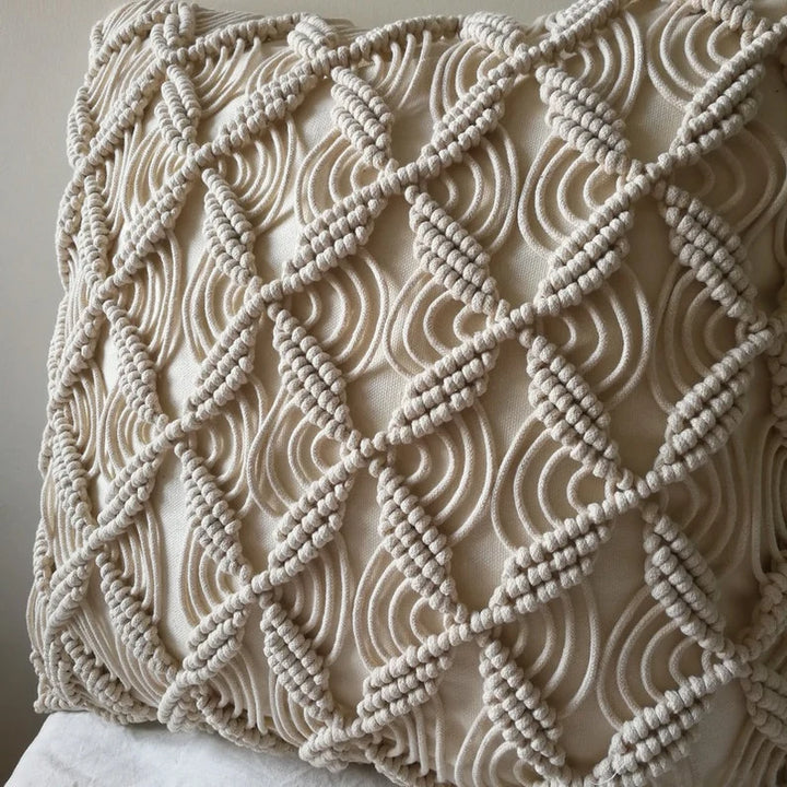 Macrame Cushion Cover 40x40cm | Boho Cushion Cover | Off White Cushion Cover | Cotton Cushion Cover | Textured Cushion Cover