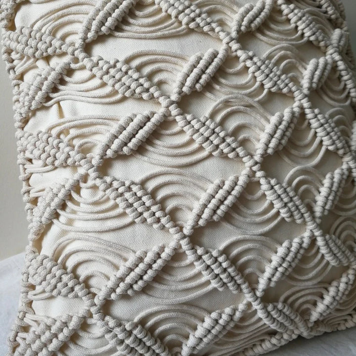 Macrame Cushion Cover 40x40cm | Boho Cushion Cover | Off White Cushion Cover | Cotton Cushion Cover | Textured Cushion Cover