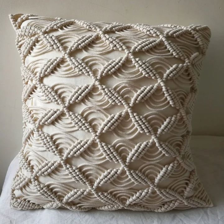Macrame Cushion Cover 40x40cm | Boho Cushion Cover | Off White Cushion Cover | Cotton Cushion Cover | Textured Cushion Cover
