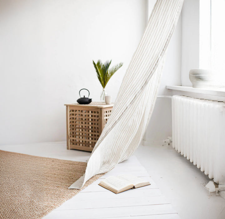 Light Filtering Striped Linen Curtains - Natural Semi-Sheer for Living Rooms & Bedrooms