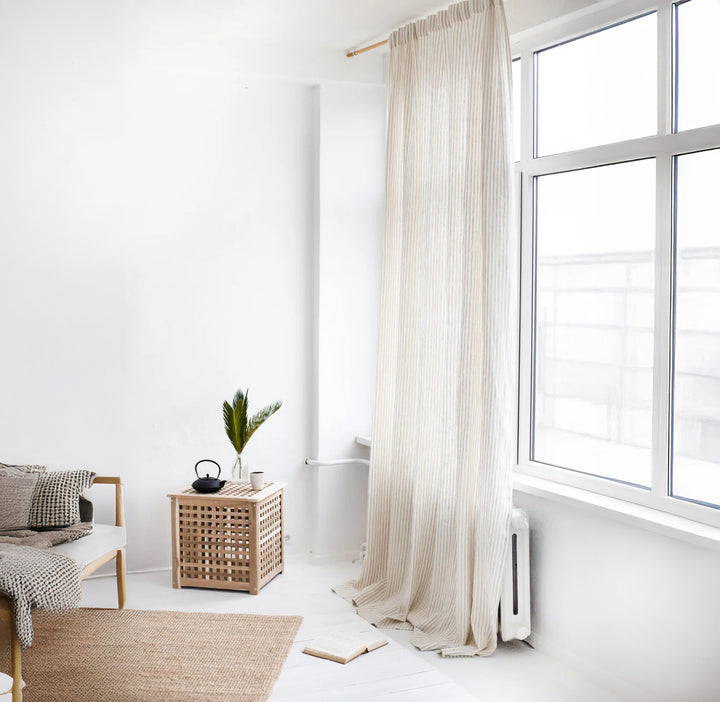 Light Filtering Striped Linen Curtains - Natural Semi-Sheer for Living Rooms & Bedrooms