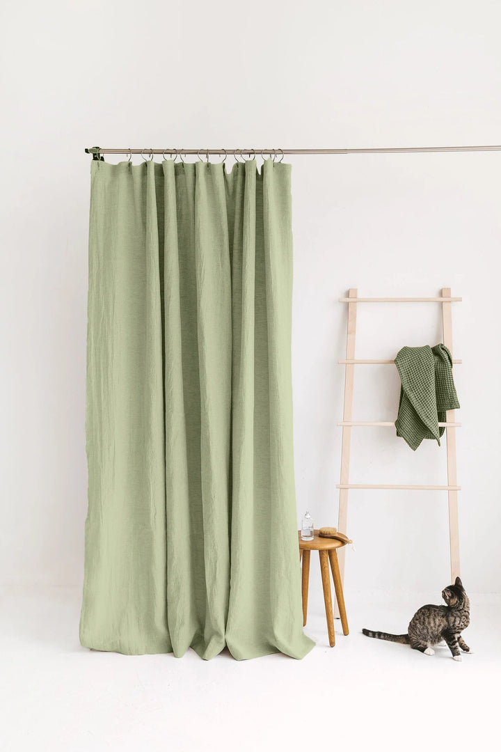 Sage Green Linen Shower Curtain | Eco-Friendly & Mold-Resistant | UK Made