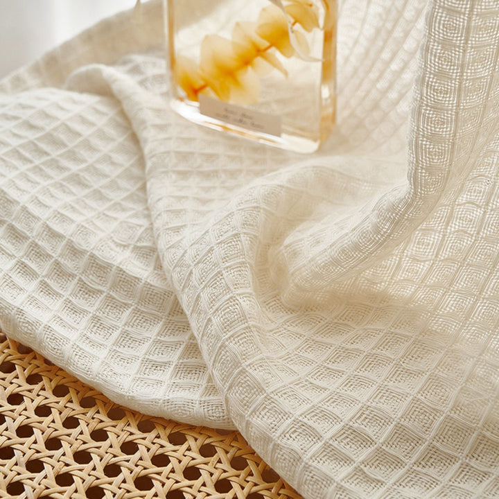 Sand Beige Waffle Weave Curtains | Privacy Semi-Sheer | 4 Heading Styles | Standard & Custom Size
