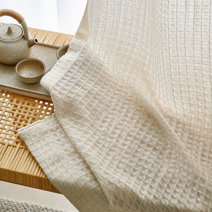 Sand Beige Waffle Weave Curtains | Privacy Semi-Sheer | 4 Heading Styles | Standard & Custom Size