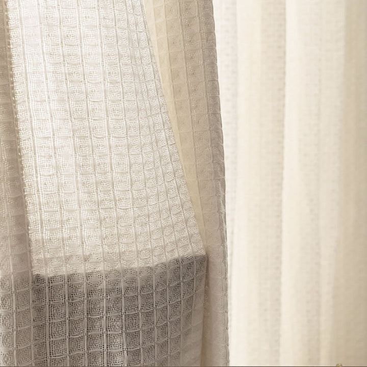 Sand Beige Waffle Weave Curtains | Privacy Semi-Sheer | 4 Heading Styles | Standard & Custom Size