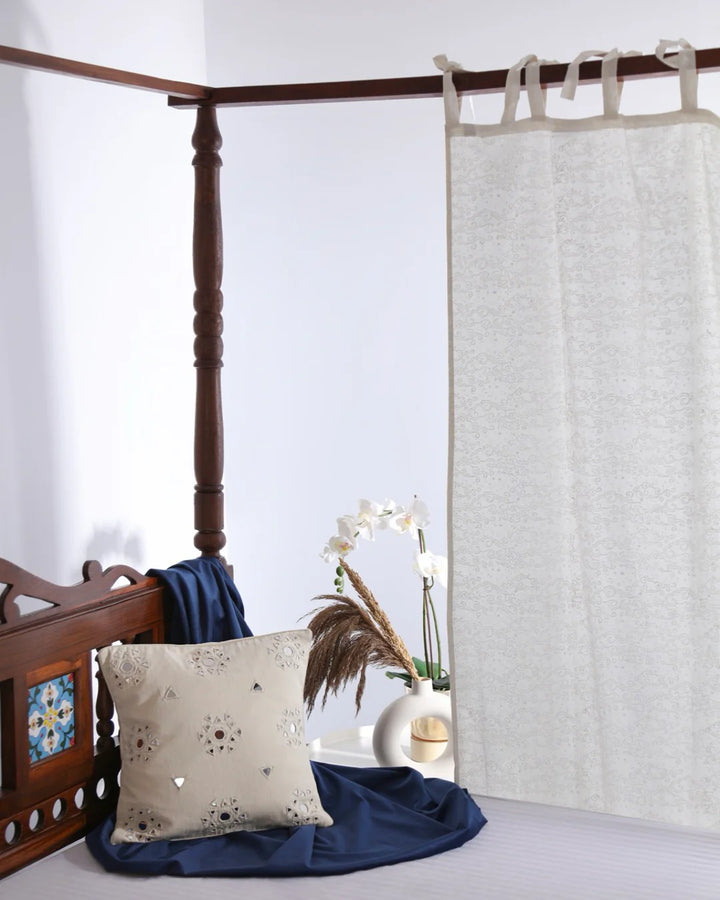 White Hand Block Printed Linen Curtains | Starry Sky Design