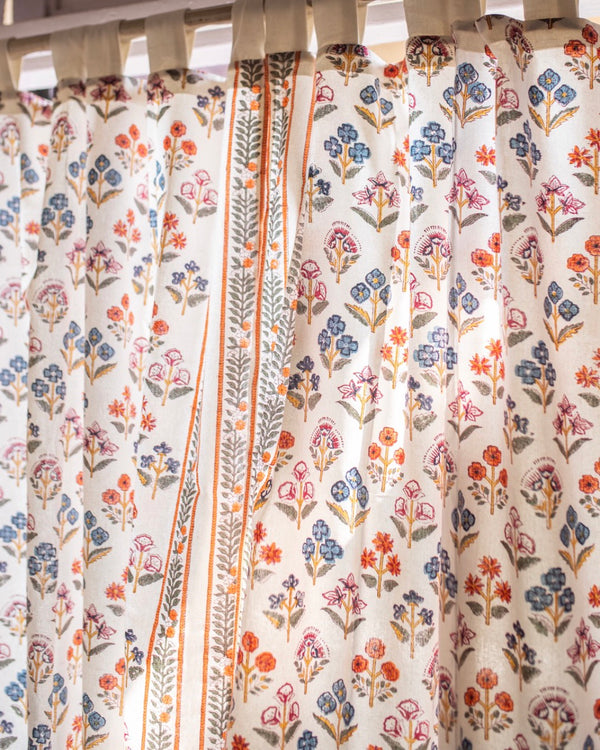 Hand Block Printed Linen Curtains | Colorful Floral Pattern | Light Filtering | Made to Measure