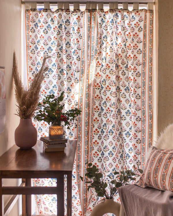 Hand Block Printed Linen Curtains | Colorful Floral Pattern | Light Filtering | Made to Measure