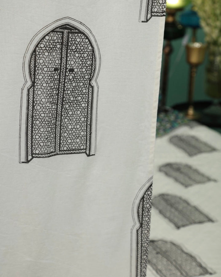 Black & White Hand Block Printed Linen Curtains | Moroccan Door Design
