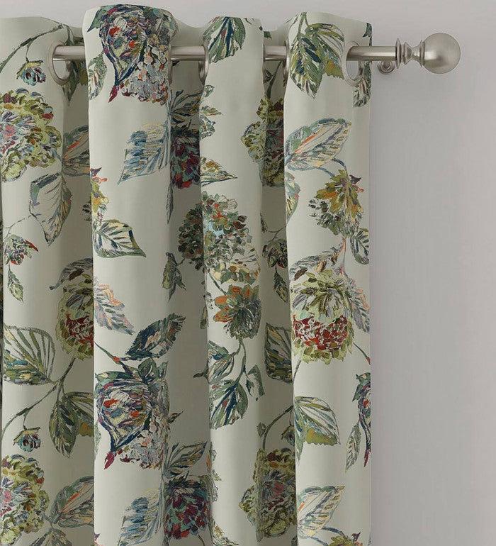 Artistic Beige Green Hand Painted Floral Botanical Leaf Cotton Linen Curtains | Blackout or Light Filtering | Standard or Custom Sizes