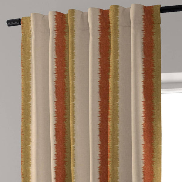 Natural Linen Beige & Rust Stripe Curtains - Rustic Earthy Home Decor