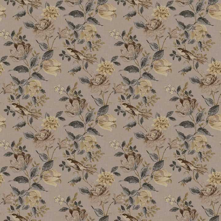Neutral Taupe Curtains | Organic Cotton Linen | Floral & Bird Print | Blackout/Light Filtering | Made to Measure