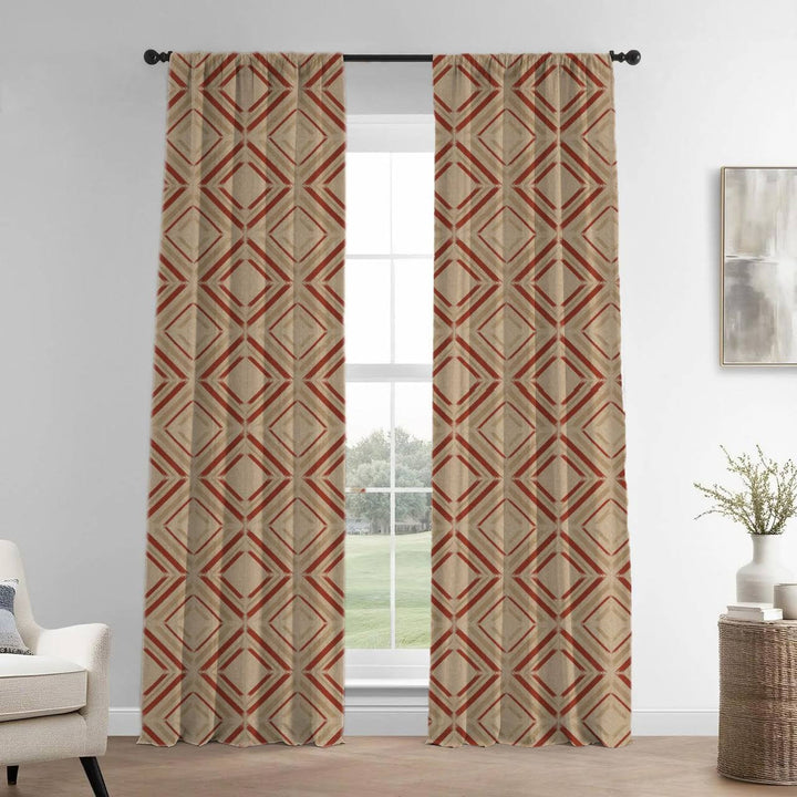 Earthy Brown & Terracotta Diamond Linen Curtains - Light Filtering or Blackout - Standard & Made to Measure
