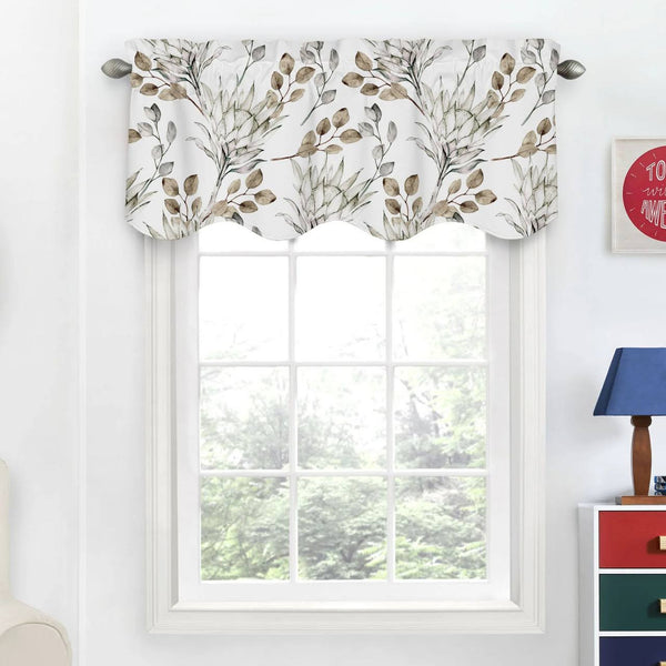 Watercolor Leaf Linen Valance Curtain - Brown Earth Tone Botanical Window
