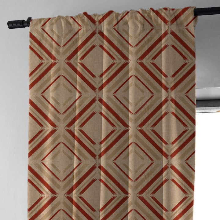 Earthy Brown & Terracotta Diamond Linen Curtains - Light Filtering or Blackout - Standard & Made to Measure