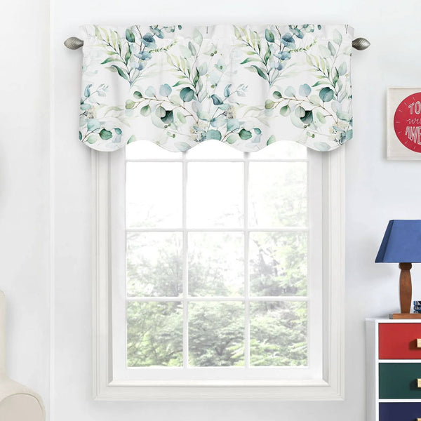 Eucalyptus Leaf Linen Valance Curtain - Botanical Window Valance - Rod Pocket Style