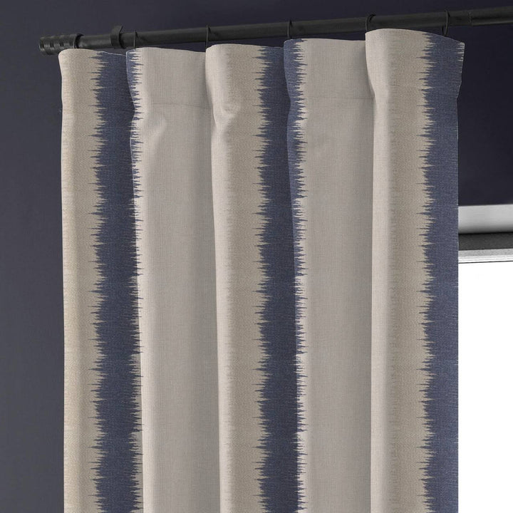 Flambe Navy Stripe Organic Linen Blackout Curtains - UK Bedroom Window Drapes - Standard & Made to Measure