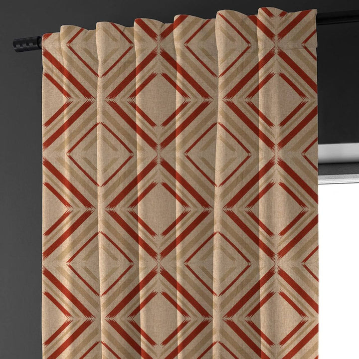 Earthy Brown & Terracotta Diamond Linen Curtains - Light Filtering or Blackout - Standard & Made to Measure