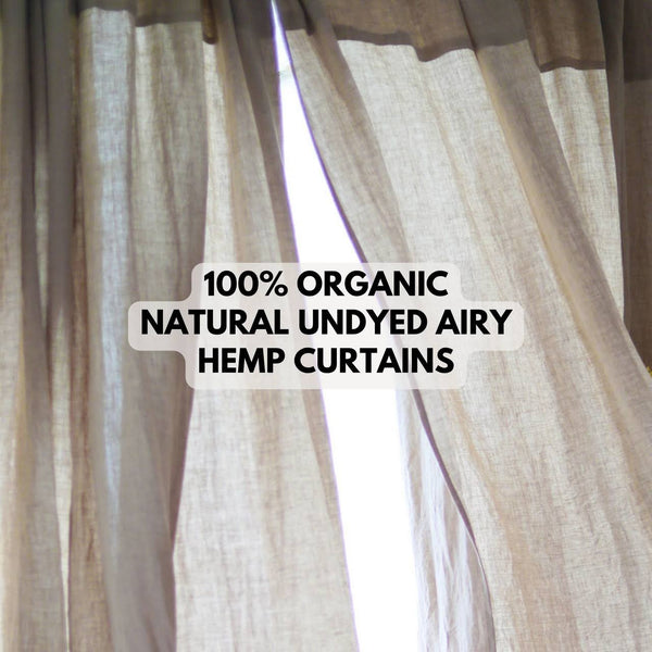 Organic Hemp Curtains - Semi Sheer Natural Undyed | Many Sizes + Custom Made | 100% Pure Hemp