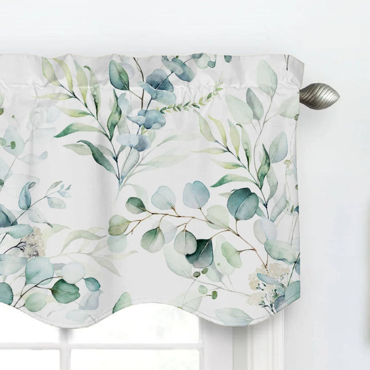 Eucalyptus Leaf Linen Valance Curtain - Botanical Window Valance - Rod Pocket Style