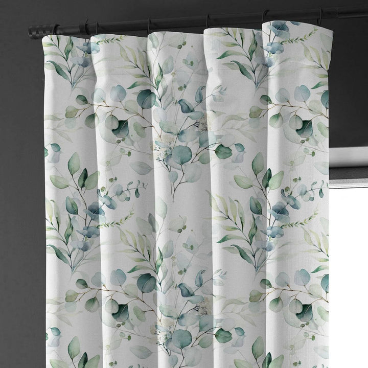 Linen Eucalyptus Curtains UK - Watercolor Leaf Print Light Filtering or Blackout
