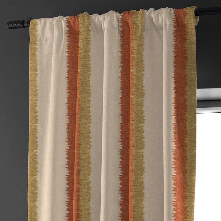 Natural Linen Beige & Rust Stripe Curtains - Rustic Earthy Home Decor
