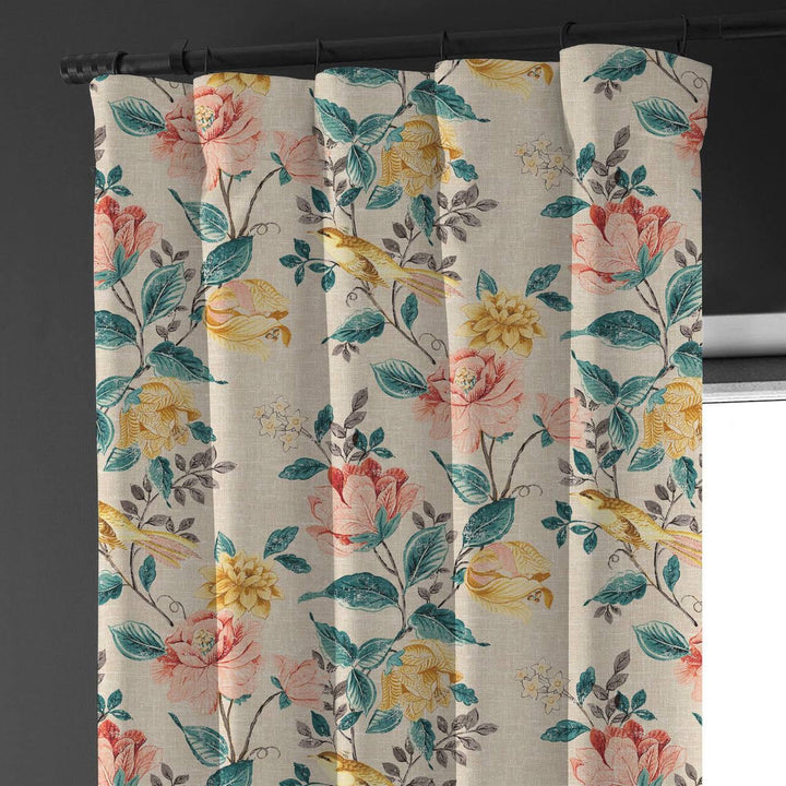 Bird & Floral Print Curtains | Organic Cotton Linen | Blackout/Light Filtering | Made to Measure | Eyelet, Rod Pocket & More