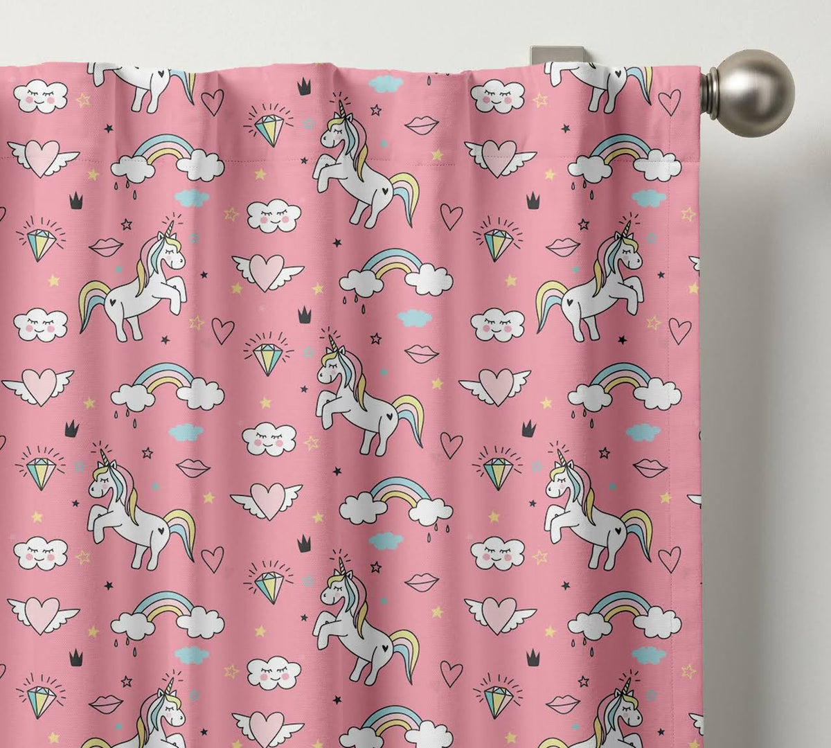 Unicorn Curtains - Kids Bedroom Organic Cotton Blackout Rainbow - Custom Size Window Panels Nursery