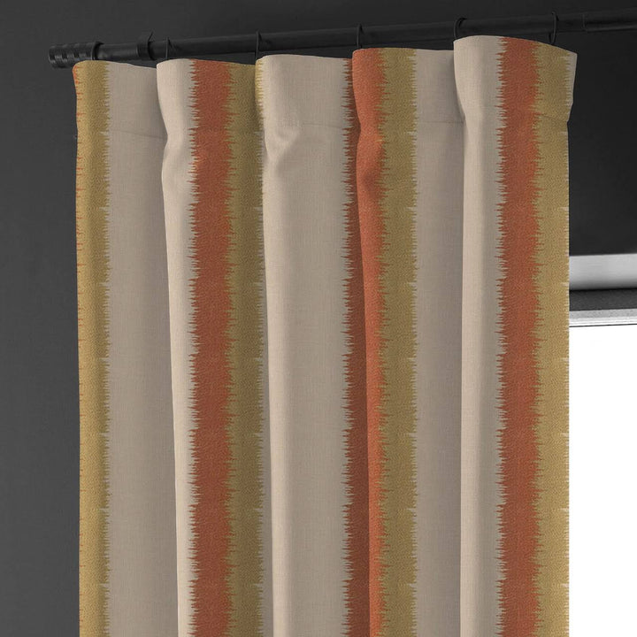 Natural Linen Beige & Rust Stripe Curtains - Rustic Earthy Home Decor