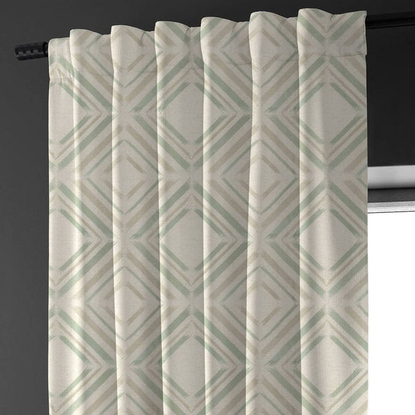 Geometric Curtains Cream Taupe Sage Green | Organic Cotton Linen | Diamond Pattern | Blackout/Light Filtering | Made to Measure