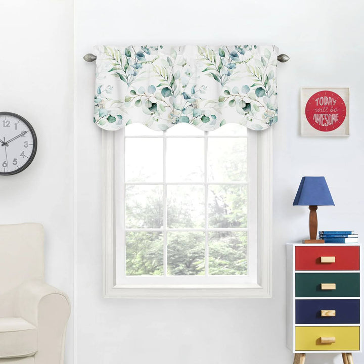 Eucalyptus Leaf Linen Valance Curtain - Botanical Window Valance - Rod Pocket Style