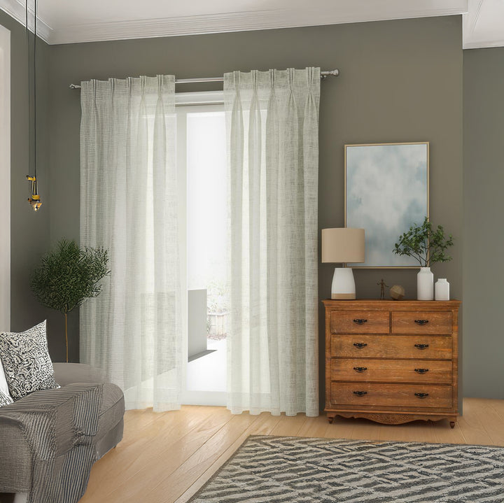 Ivory Linen Sheer Curtains - Triple Pinch Pleat - Standard Sizes & Made to Measure