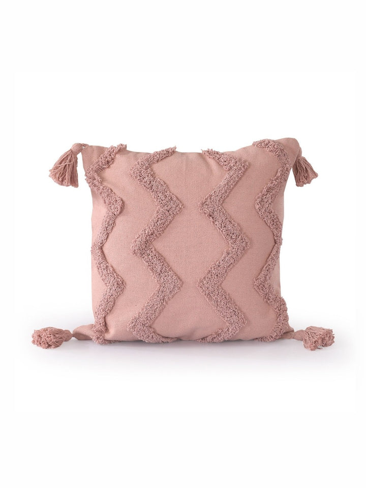 Pink Tufted Cushion Cover | 45x45cm Cotton | Handmade with Tassels | Boho Home Decor