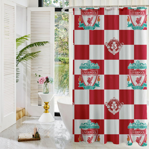 Liverpool Football Club Shower Curtain | Checkered Design | Bathroom Decor | YNWA