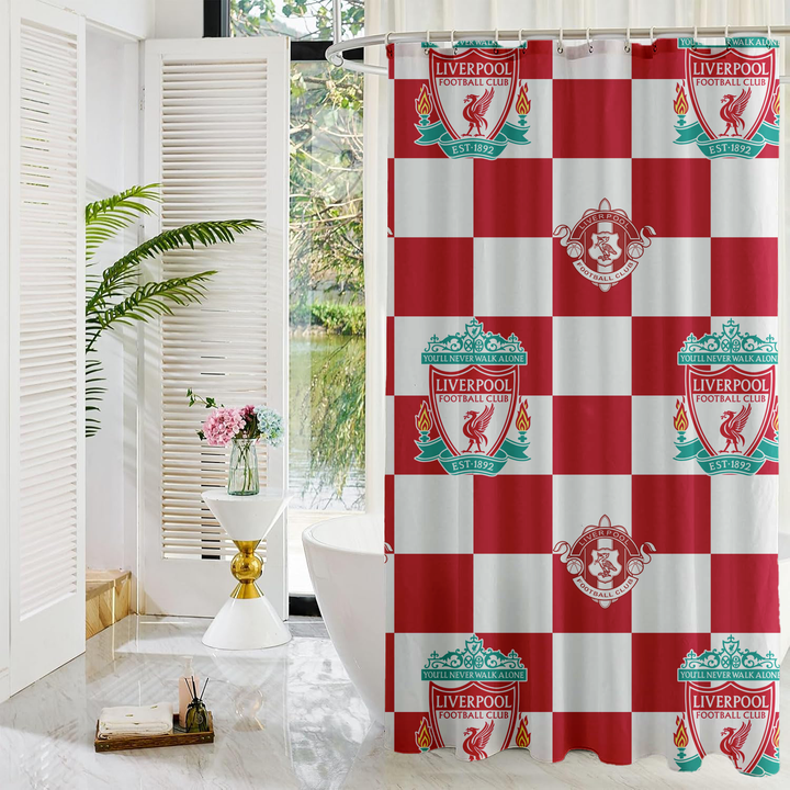 Liverpool Football Club Shower Curtain | Checkered Design | Bathroom Decor | YNWA