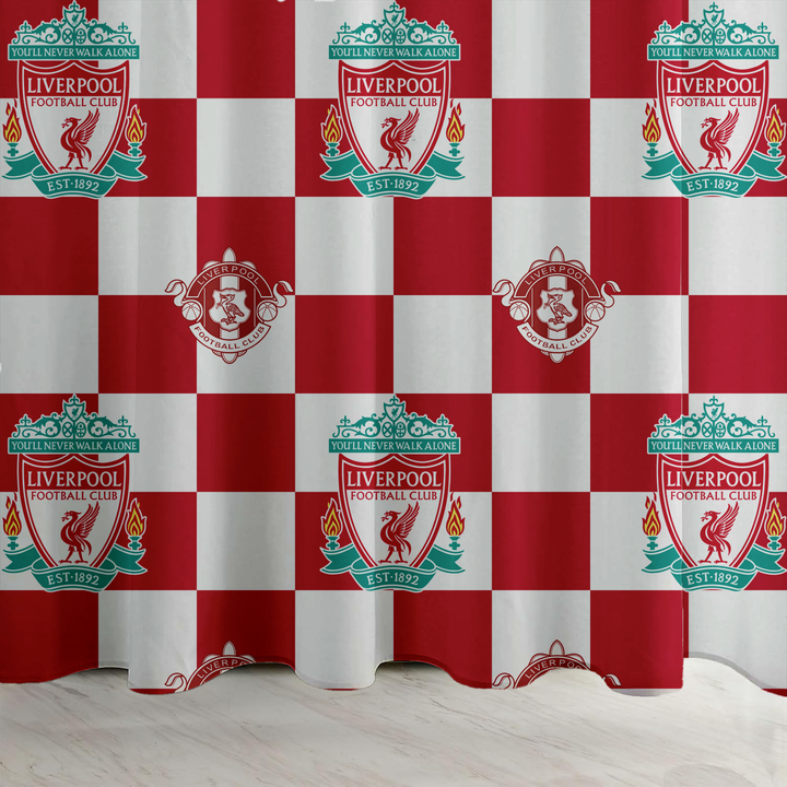 Liverpool Football Club Shower Curtain | Checkered Design | Bathroom Decor | YNWA