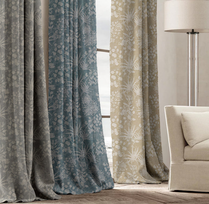 Floral Botanical Print Linen Curtains | 9 Colors | Pinch Pleated | Standard & Made-to-Order Sizes