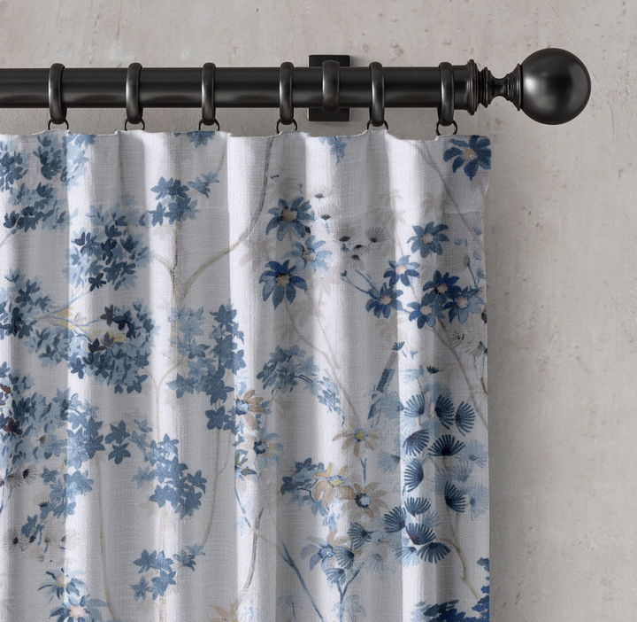 Luxury Pure Linen Floral Hand Painted Blackout Curtains - Farmhouse Style Drapes