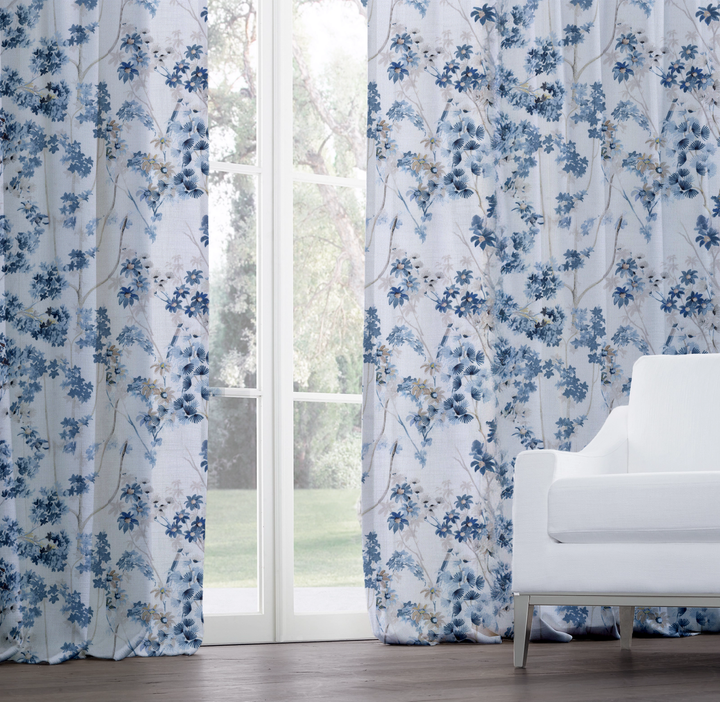 Luxury Pure Linen Floral Hand Painted Blackout Curtains - Farmhouse Style Drapes