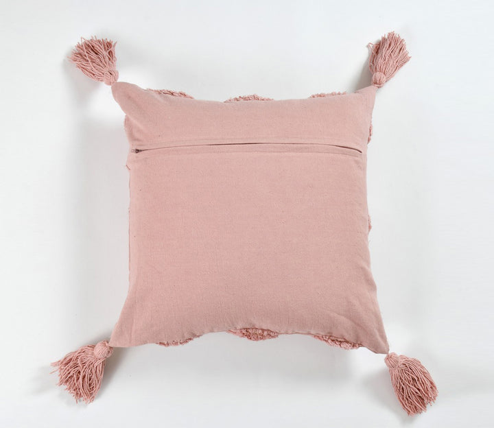 Pink Cushion Cover with Tassels | 40x40cm | Tufted Cotton | Boho Style