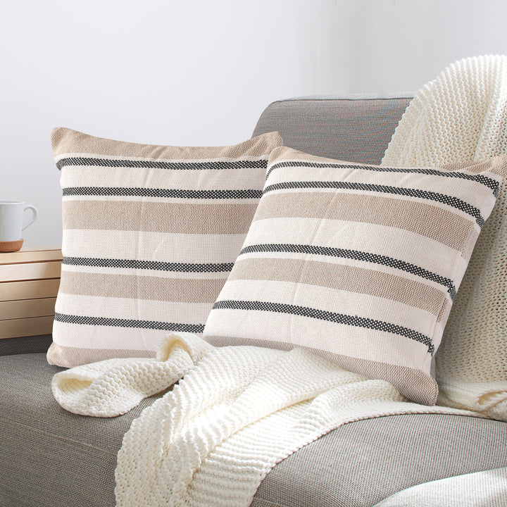 Beige Striped Cushion Cover | 45x45cm | Hand Stitched Cotton | Modern Home Decor