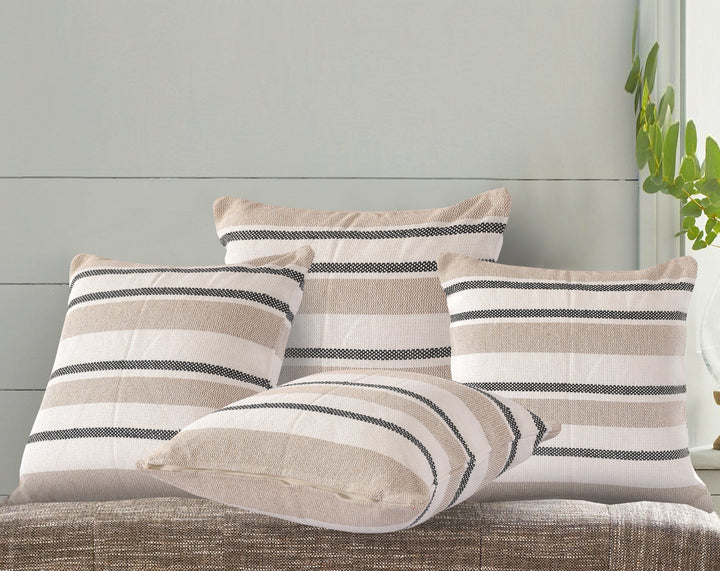 Beige Striped Cushion Cover | 45x45cm | Hand Stitched Cotton | Modern Home Decor