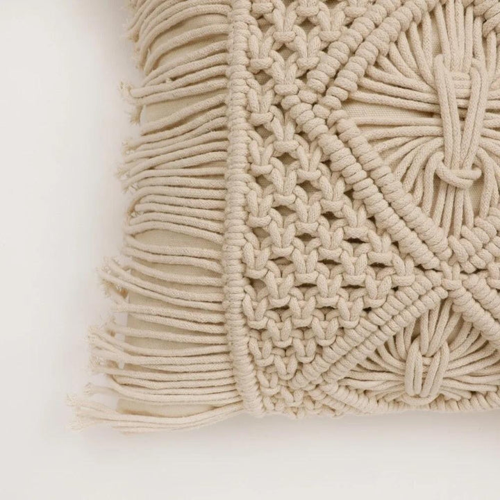 Bohemian Macrame Cushion Cover 40x40cm | Natural Cotton | Handmade
