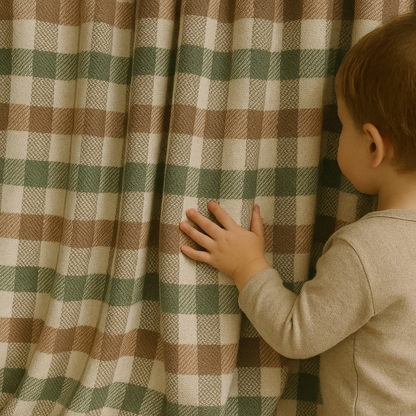 Pastel Plaid Linen Curtains – Custom Size – Light Filtering or Blackout Lined – 5 Colours