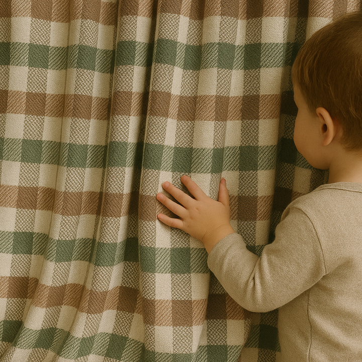 Pastel Plaid Linen Curtains – Custom Size – Light Filtering or Blackout Lined – 5 Colours