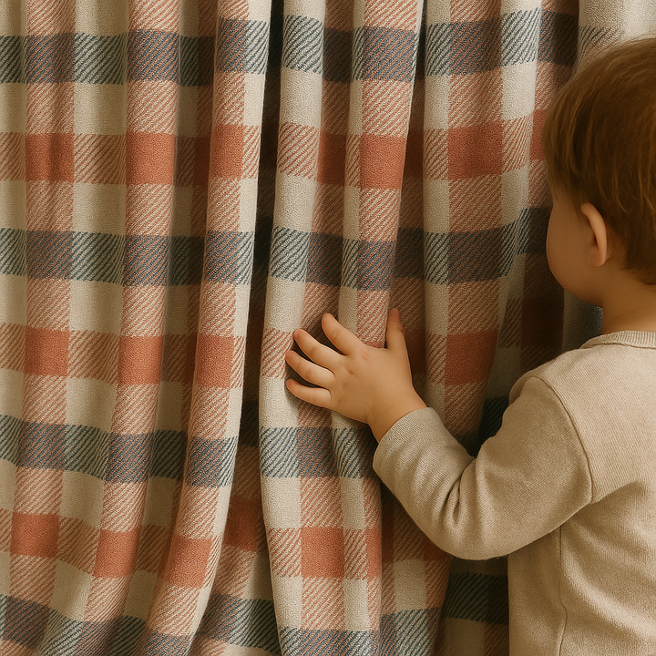 Pastel Plaid Linen Curtains – Custom Size – Light Filtering or Blackout Lined – 5 Colours