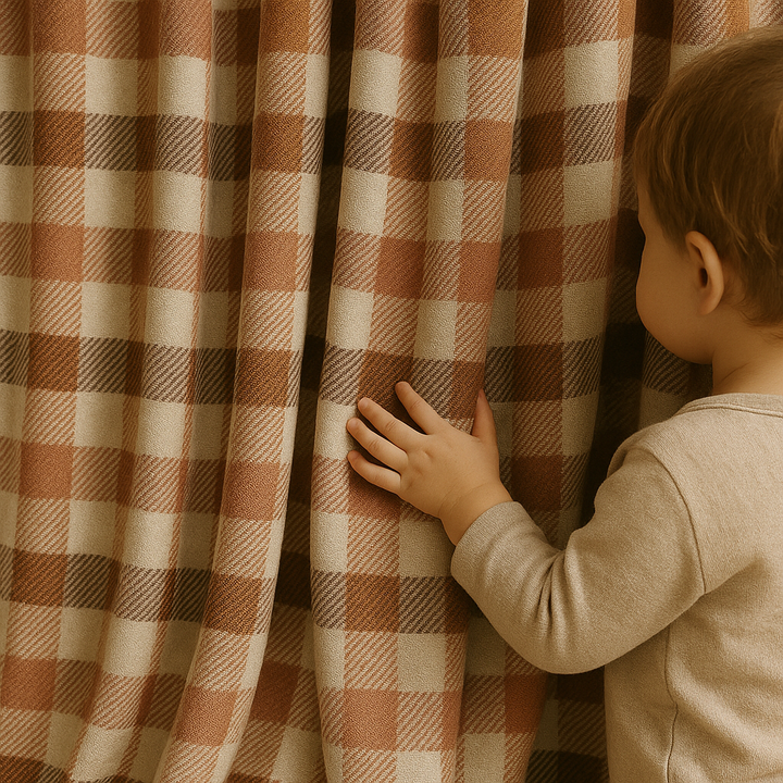 Pastel Plaid Linen Curtains – Custom Size – Light Filtering or Blackout Lined – 5 Colours