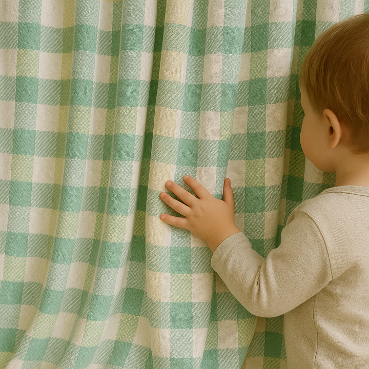 Pastel Plaid Linen Curtains – Custom Size – Light Filtering or Blackout Lined – 5 Colours