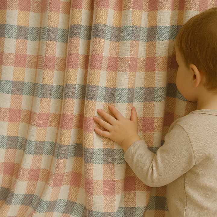 Pastel Plaid Linen Curtains – Custom Size – Light Filtering or Blackout Lined – 5 Colours