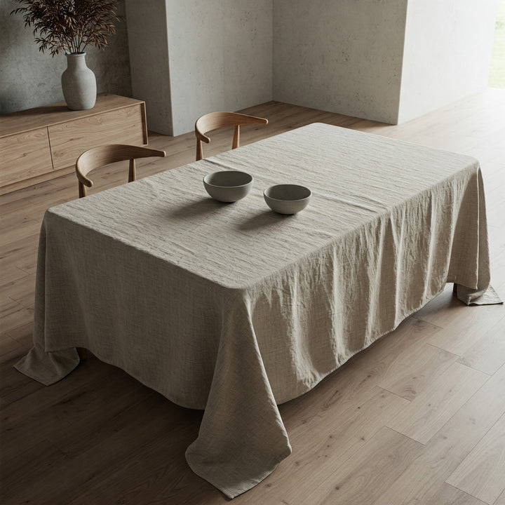 Natural Organic 100% Flax Linen Tablecloth UK - Undyed Rustic Table Cover for Home